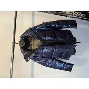 Men's Shiny Navy Blue Puffer Jacket with Hood